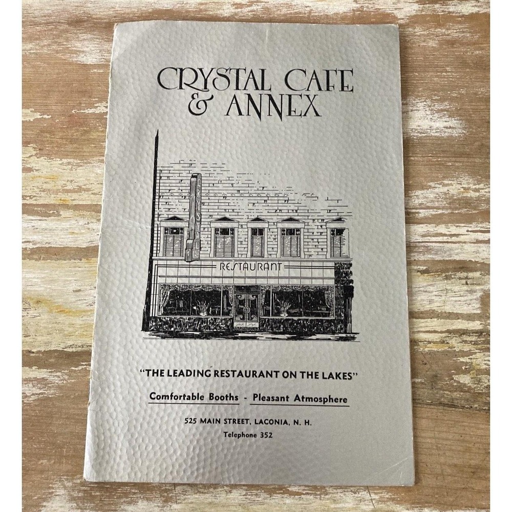 Vintage paper menu Crystal Cafe & Annex restaurant Laconia NH 1930's 1940's